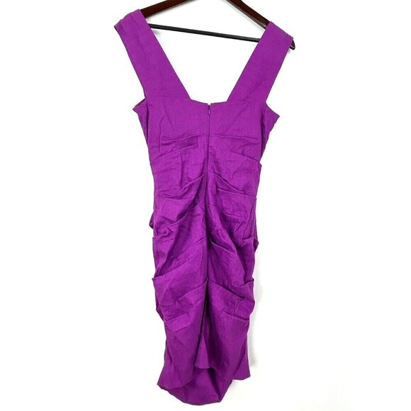 Artelier Nicole Miller Dress Women 12 Linen Purple Surplice Ruched Bodycon Tank - Picture 5 of 12